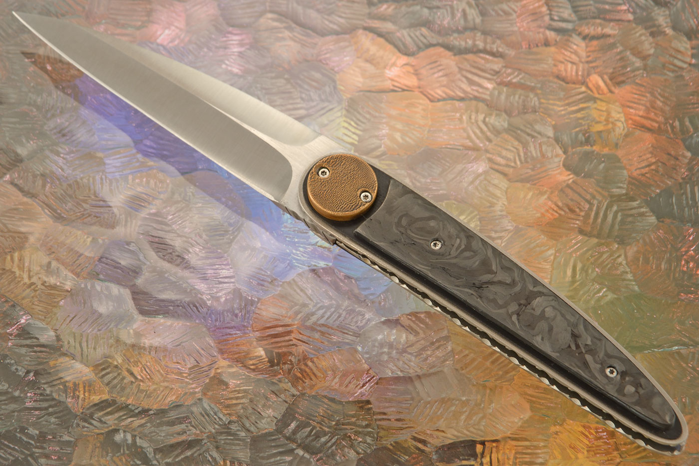 Raindrop Flipper with Marble Carbon Fiber and Copper - ATS-34