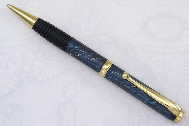 Blued Damascus Pen with Gold Plate Fittings