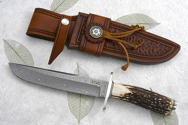 Sambar and Damascus Clip Point Bowie