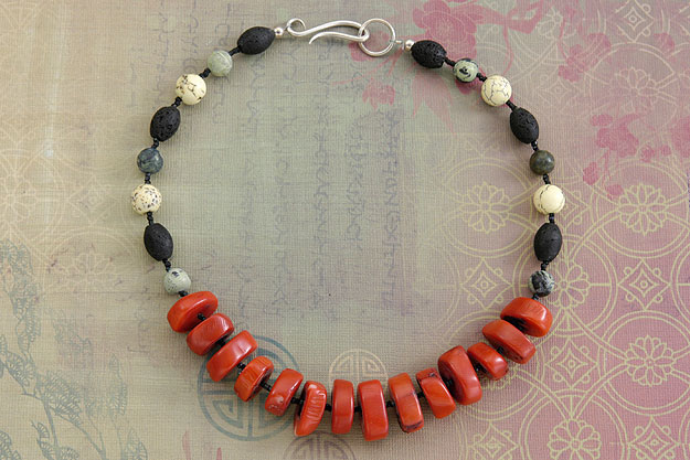 Coral and Lava Rock Necklace