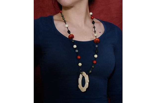 Walrus Ivory Pendant and Beaded Chain