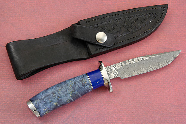 Pocket Bowie with Damascus and Blue Box Elder