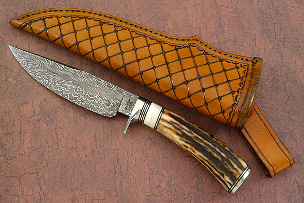 Still Water Skinner with Feather Pattern Damascus
