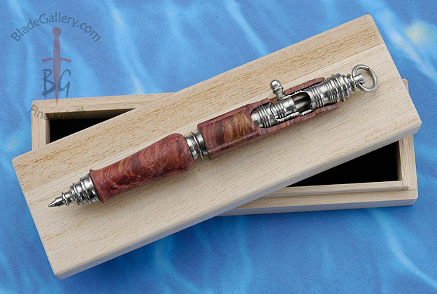 Bolt Action Pen with Polished Steel and Box Elder Burl