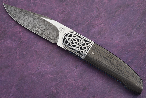 L40 - Celtic Knot - IKBS Folder with Damascus and Carbon Fiber