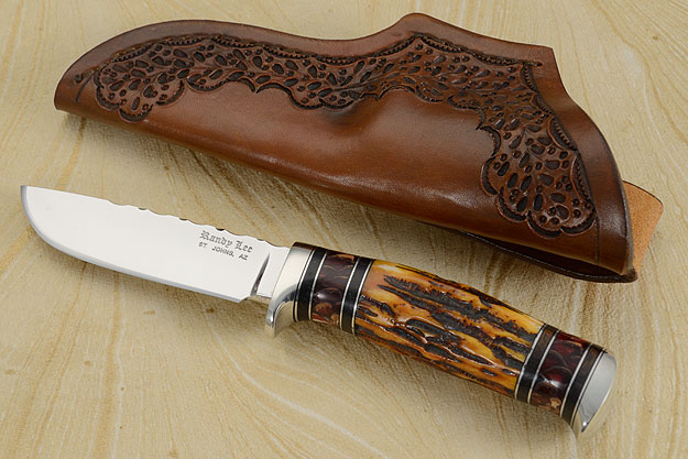 Drop Point Hunter with Amber Bone Stag, Pinecone Resin, and African Blackwood