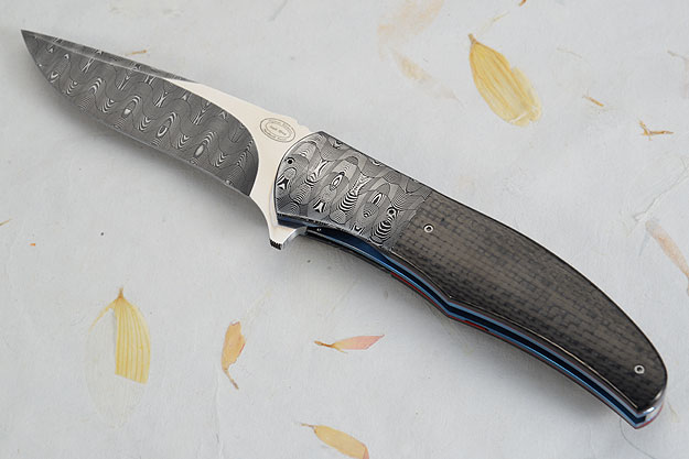 LL13 Flipper with Carbon Fiber and Basket Weave Damascus (IKBS)