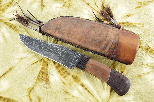 Field Knife with Maple, Tribal Markings and Damascus