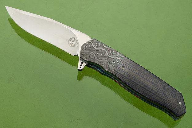 L36M Flipper with Woven Carbon Fiber/Blue G10 and Engraved Zirconium (IKBS)
