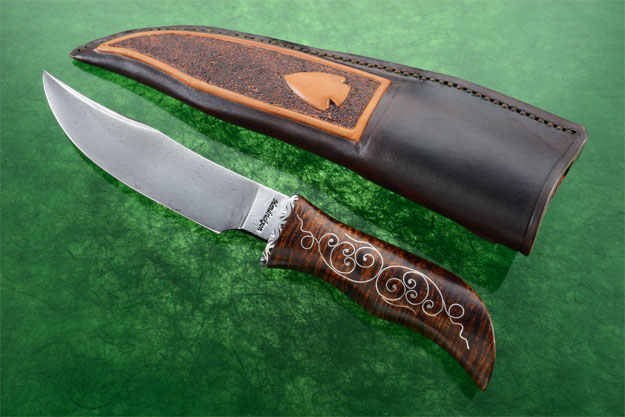 Damascus Clip Point Silver Vines Hunter