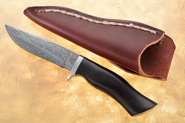 Damascus Clip Point Hunter with African Blackwood