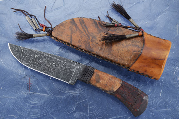 Belt Knife with Maple, Tribal Markings  and Damascus