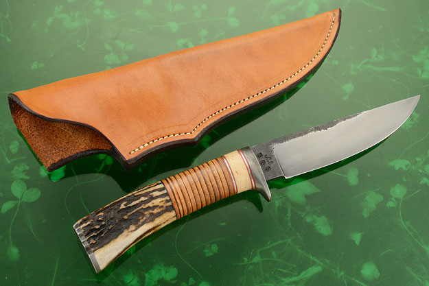 Field Knife with Stag and Stacked Leather
