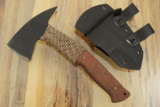 Tactical Compact Hawk with Sculpted Desert Camo Micarta and Cord