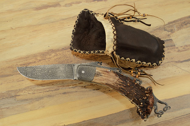 Backlock Folder with Stag Crown and Damascus