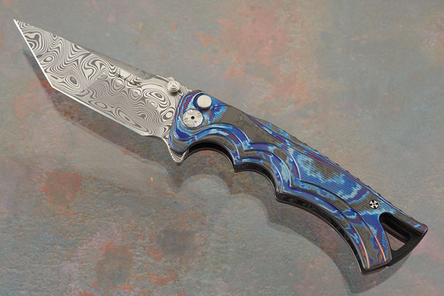 Tighe Fighter Tanto Button Lock Flipper with Damasteel and Timascus