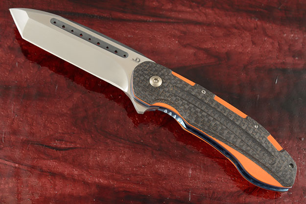 Kenpachi Flipper Tanto with Orange G-10 and Lightning Strike Carbon Fiber (IKBS)