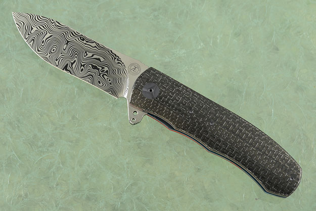 L46 Flipper with Damascus and Silver Strike Carbon Fiber (IKBS)