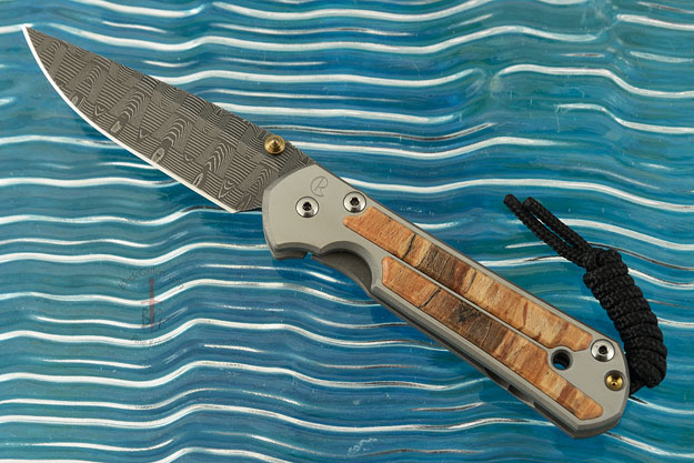 Small Sebenza 21 with Spalted Beech and Basketweave Damascus