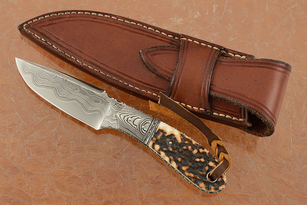 Utility Knife with Damascus and Stag