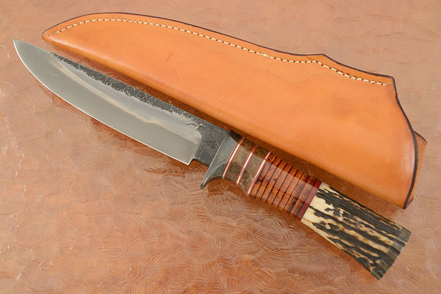 Field Knife with Stag and Stacked Leather