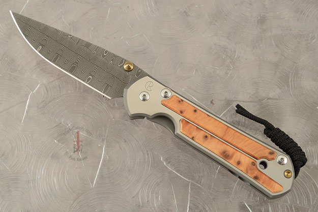Large Sebenza 21 with Thuya Burl and Basketweave Damascus