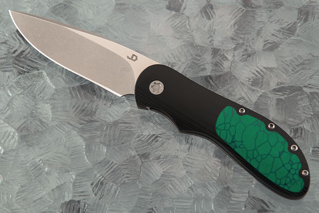 EDC Framelock Front Flipper with Black G10 and Malachite