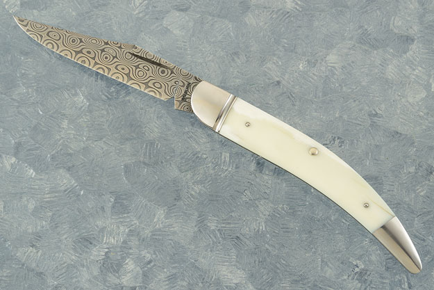 Texas Toothpick with Damascus and Ancient Walrus Ivory