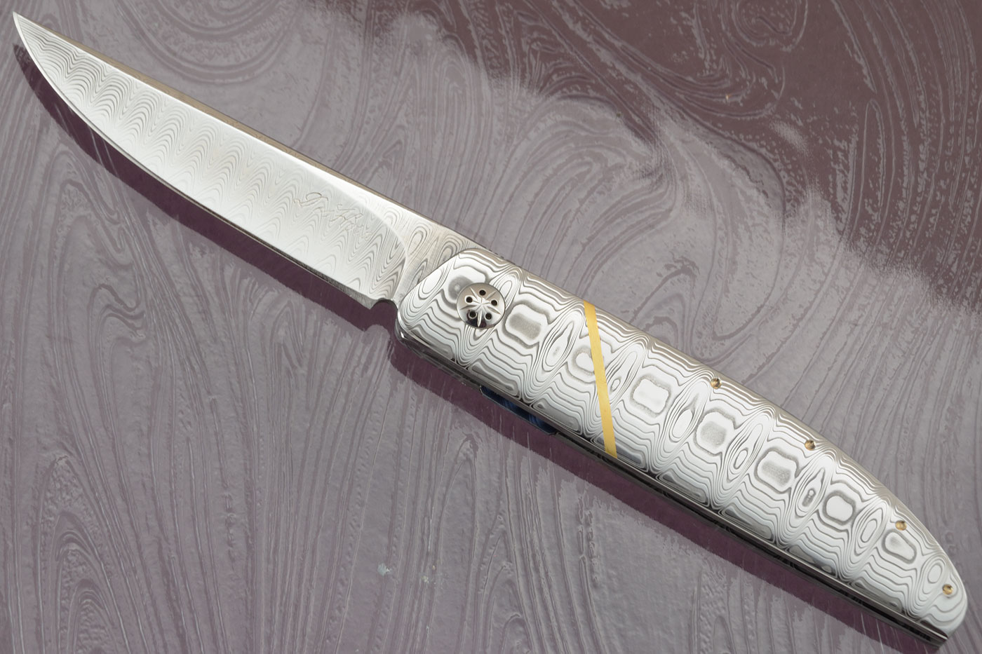 Model 450 Front Flipper with Damasteel and Gold