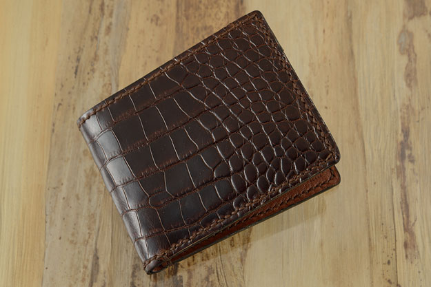 Bifold Wallet with Chocolate Alligator and Kangaroo Leather