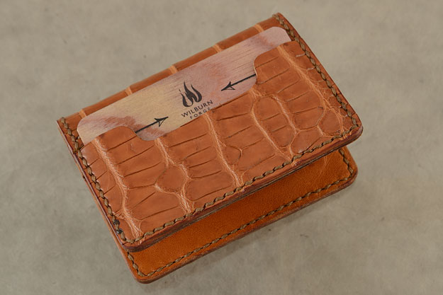 Bifold Minimalist Wallet with Light Brown Alligator and Kangaroo Leather