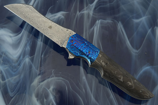Wharncliffe Framelock Flipper with Marbled Carbon Fiber, Damasteel, and Damtanium (IKBS)
