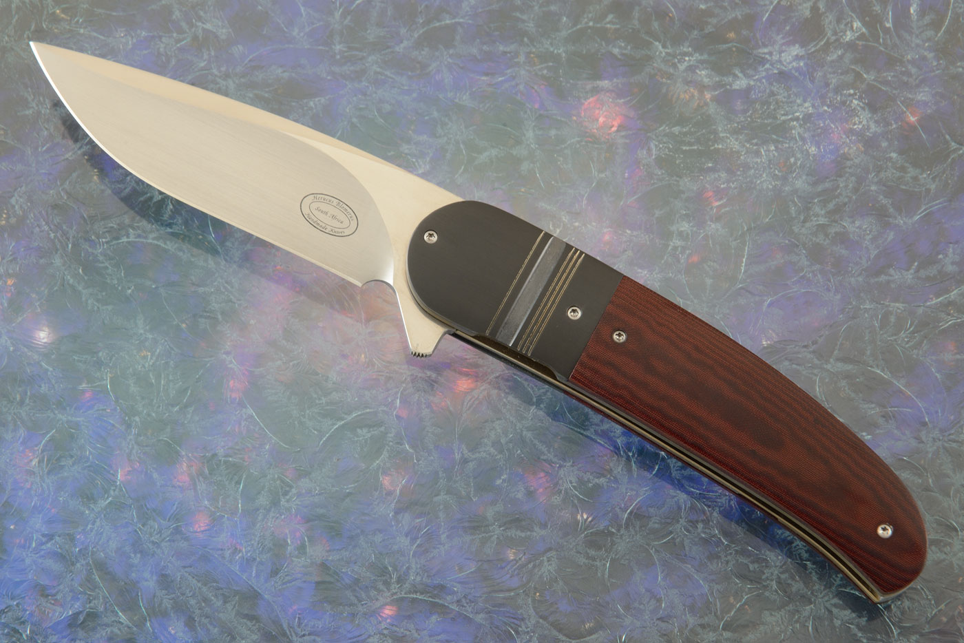 LL06 Flipper with Burgundy Linen Micarta and Zirconium (IKBS)