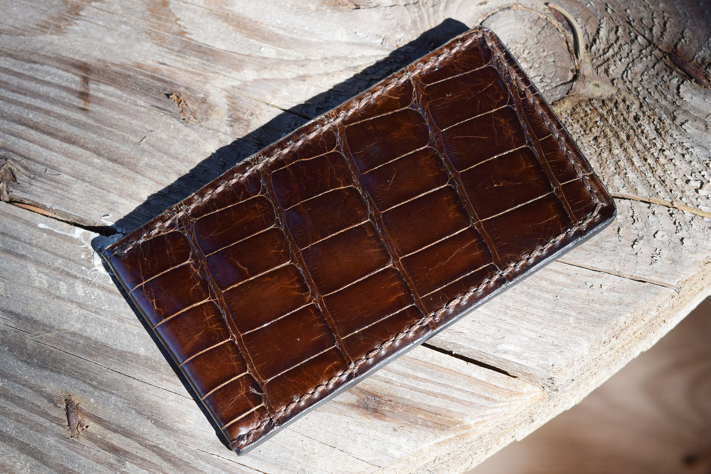 Folding Knife Pouch - Chocolate Rust Alligator Leather