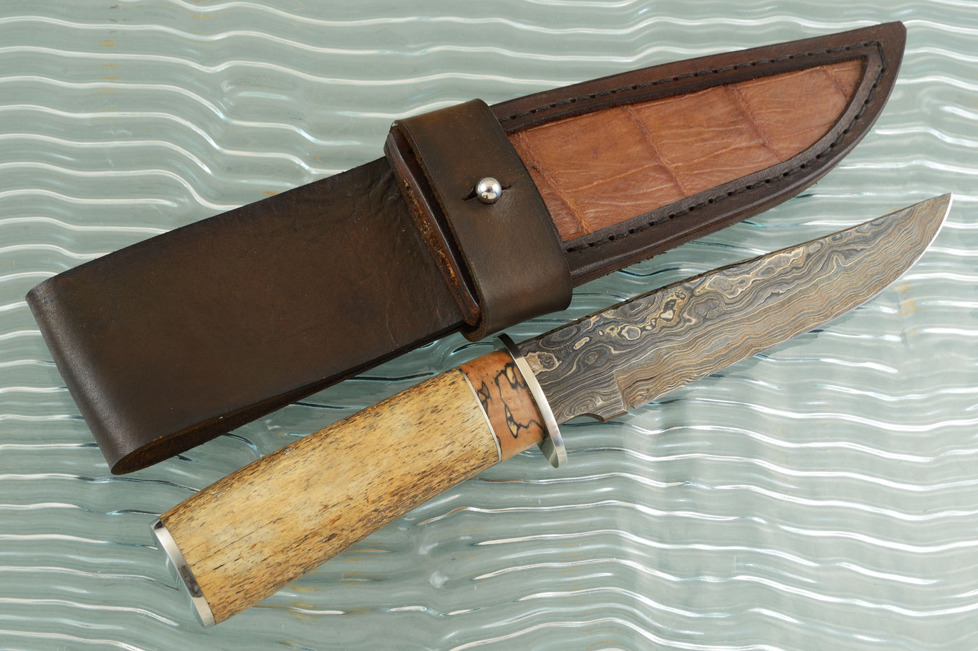 Damascus Vest Bowie with Steller's Sea Cow Rib and Spalted Maple