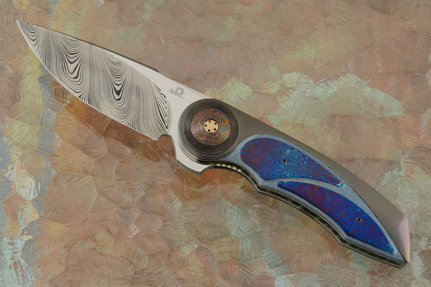 Gold Standard Full Dress Flipper with Damascus, Zirconium, and Titanium Damascus (Dual Row Ceramic IKBS)