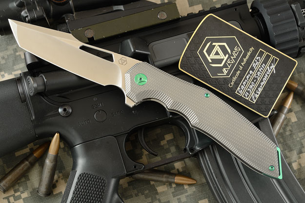 Gamma Flipper with Satin Finished M390 and Titanium - Green Anodized Accents (#23 of 100)