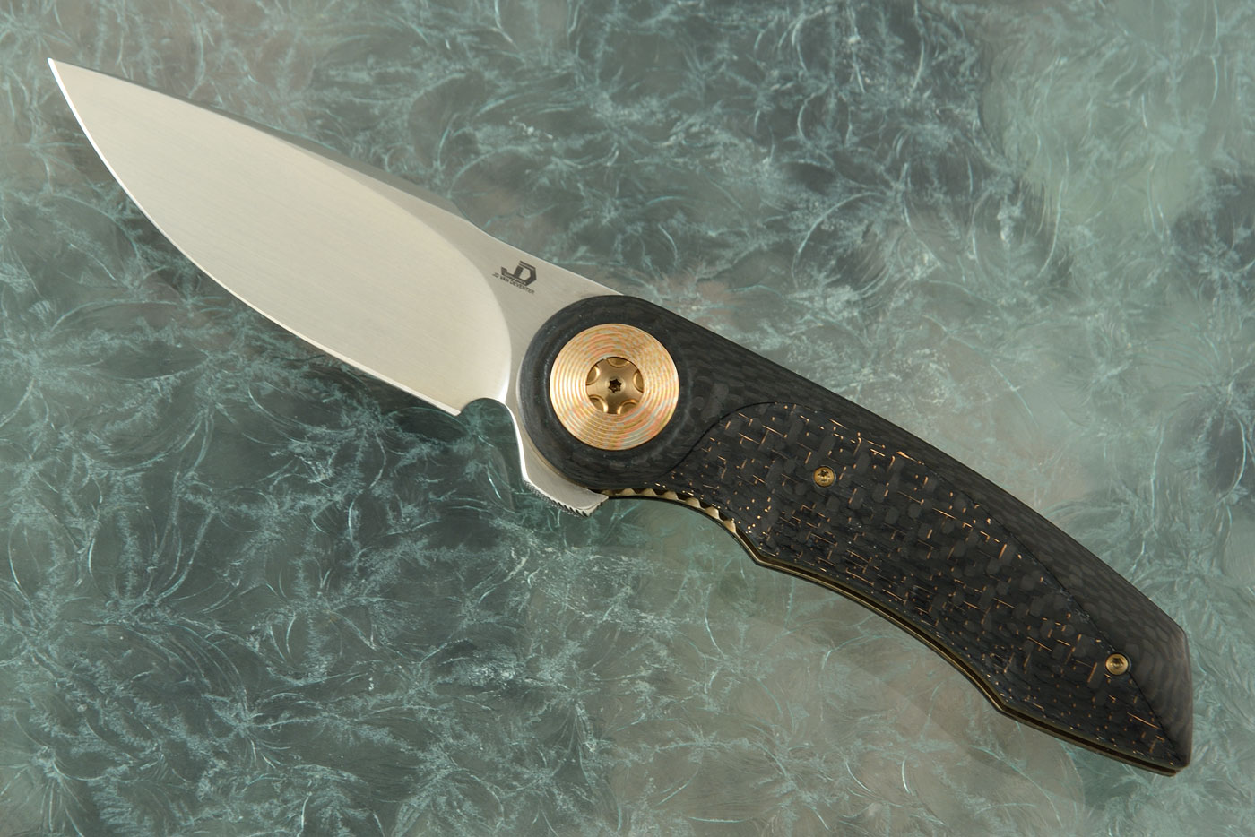 Gold Mini Flipper with Lightning Strike Carbon Fiber and Mokume Pivot Collar (IKBS)