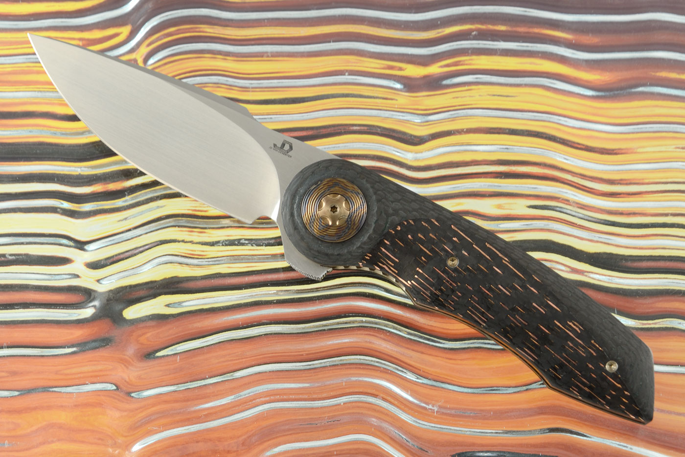 Gold Mini Flipper with Copper Wire Carbon Fiber and Timascus Pivot Collar (IKBS)