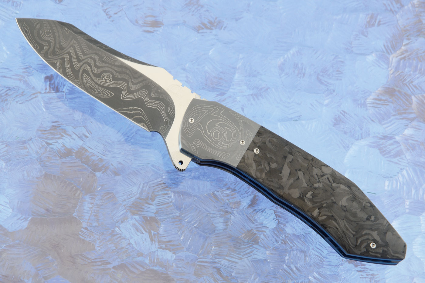 Rhino Flipper with Damascus and Marbled Carbon Fiber (IKBS)