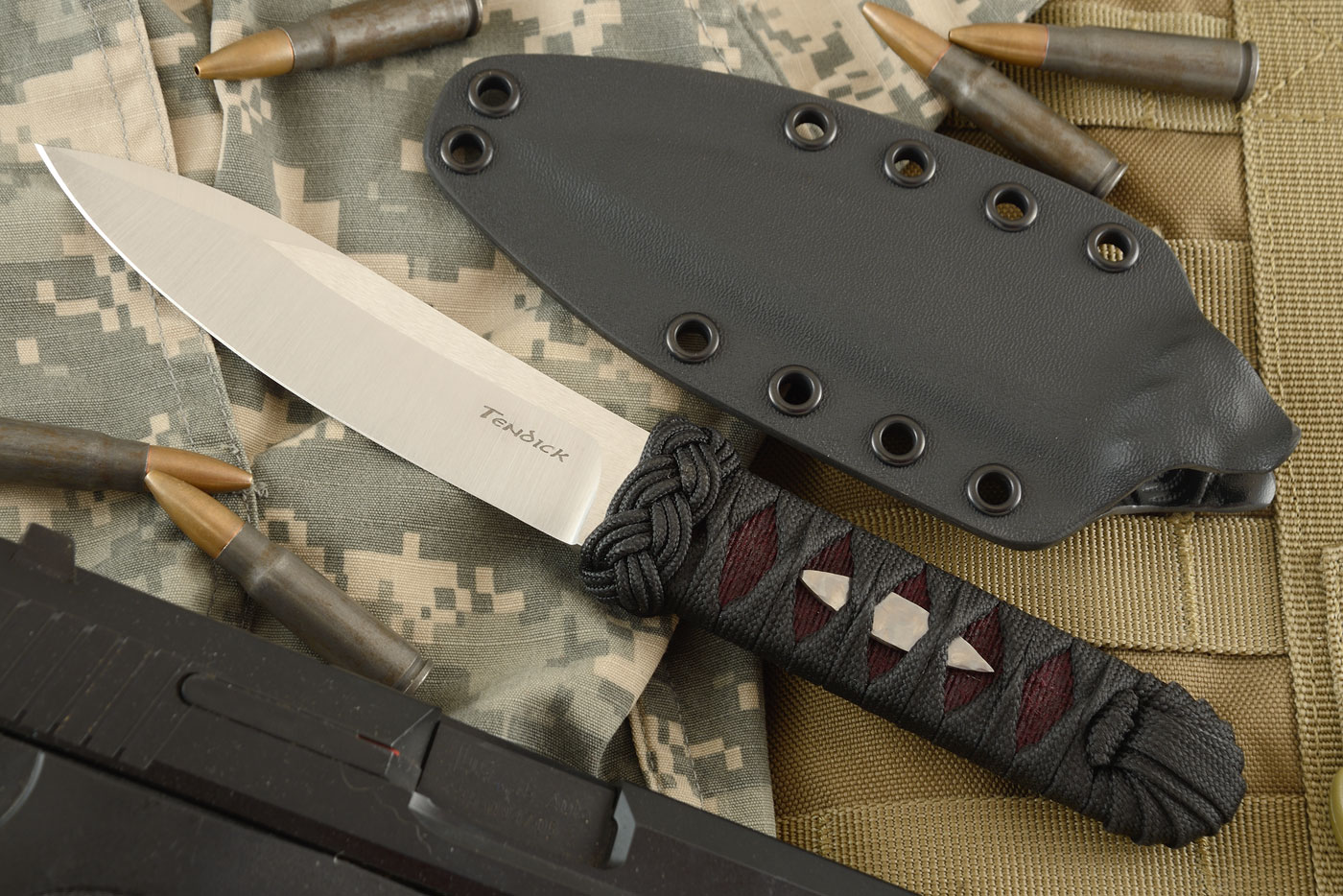 OKA Kwaiken with Black/Burgundy Wrap and Titanium Menuki