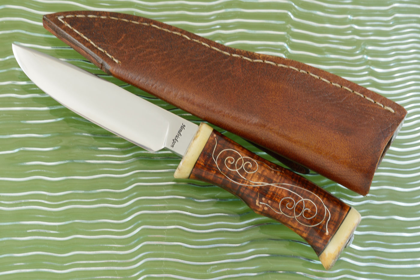 Silver Vines Drop Point Hunter with Curly Maple