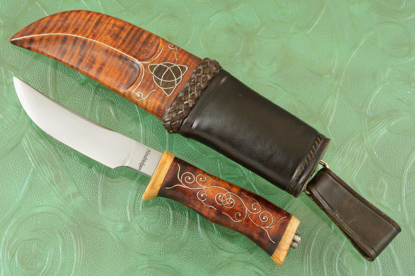 Trailing Point Puukko with Curly Maple and Moose Antler